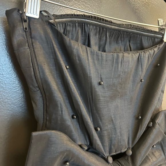 Lucky Brand S NWOT Black Tiered Pleated mini Gown with Maxi bow train beaded - Picture 5 of 16